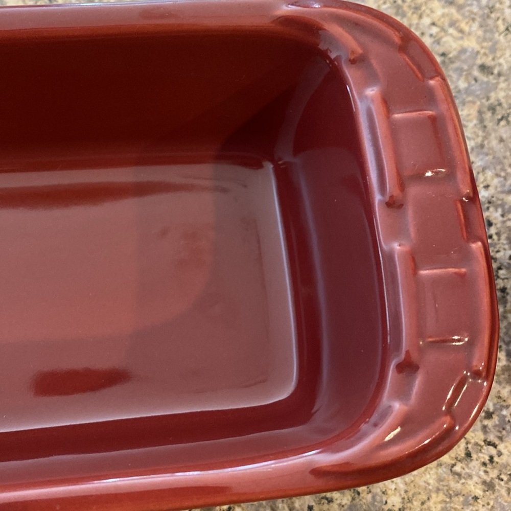 Longaberger Pottery Paprika Red Woven Traditions Small Loaf Pan, Pint Crock, Lid - Picture 12 of 14